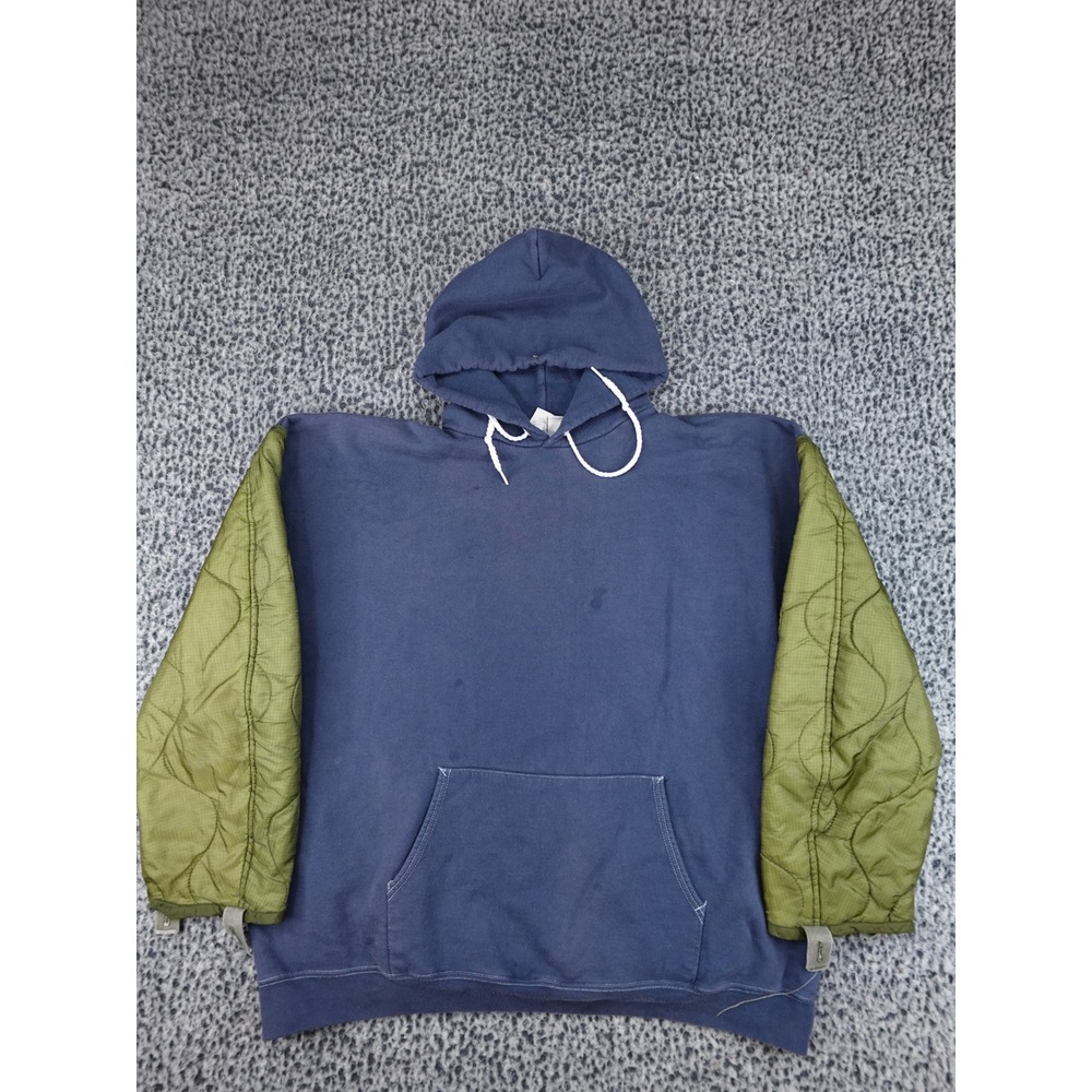 Hanes Hoodie Mens XL Navy Blue Custom Quilted Military Sleeve Pullover